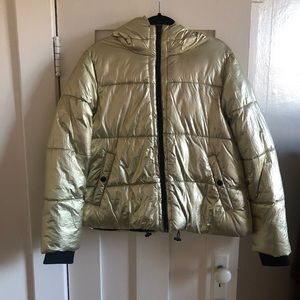 Gold American Eagle Metallic Puffer Jacket